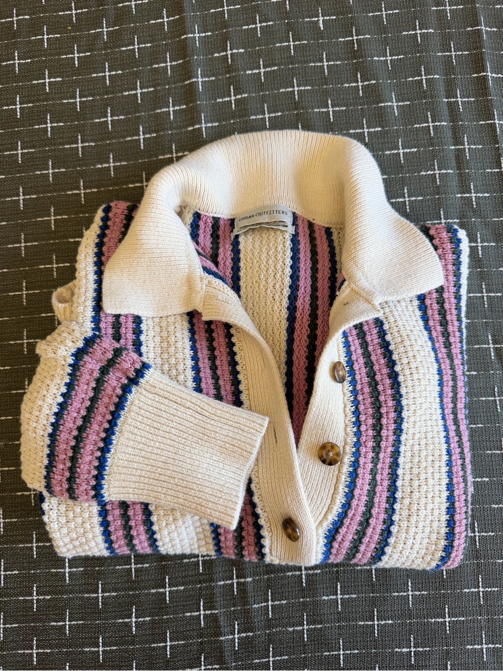 Urban Outfitters Cream Cardigan with Pink and Blue Stripes